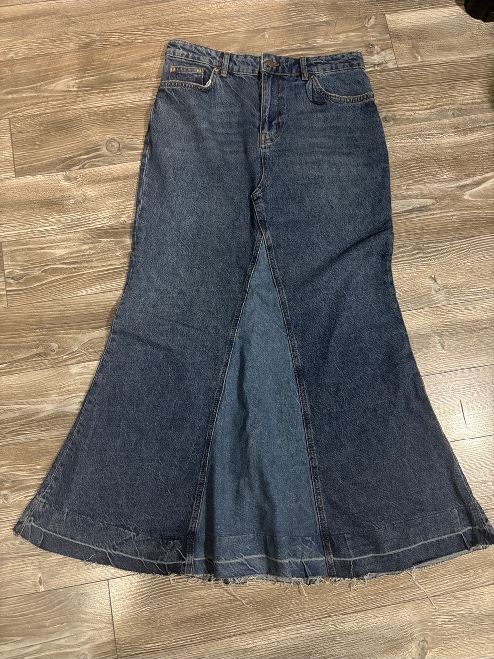 NWT ZARA Reconstructed Denim Maxi Skirt Two-Tone Panel Medium Y2K